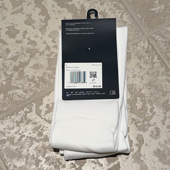 Nike Dri-FIT White Athletic Socks - Picture 2 of 2